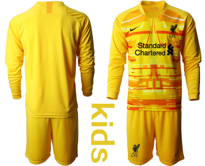 Youth 2020-2021 club Liverpool yellow long sleeved Goalkeeper blank Soccer Jerseys